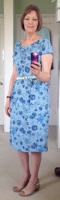 First (test) dress from this pattern.  View 2 in blue floral cotton lawn.  Terrible old zip, but dress now great favourite.
